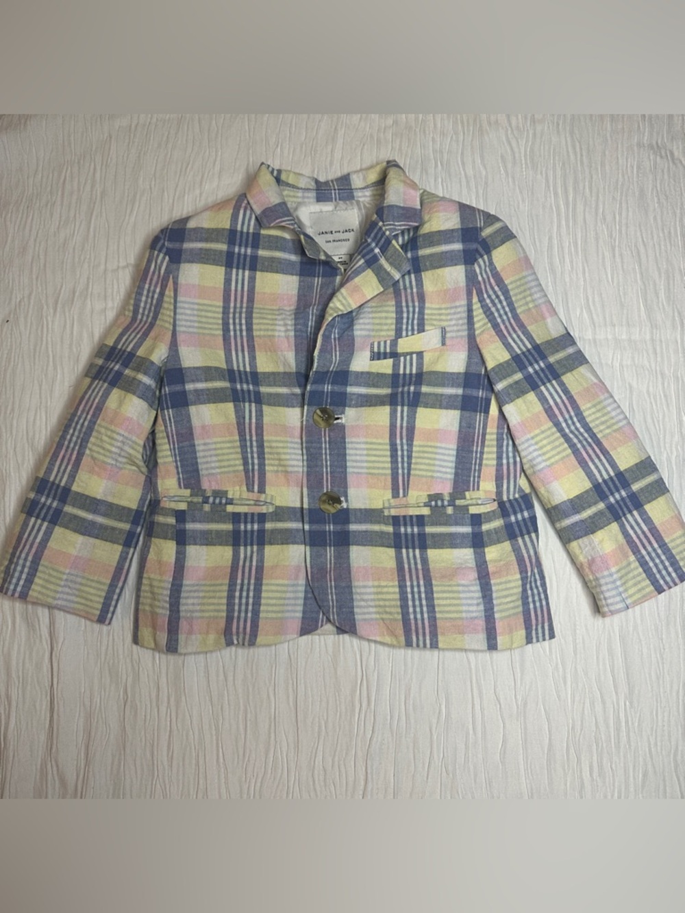Janie and Jack Pastel Plaid Blazer 2T Toddler Easter Spring Linen Jacket Preppy